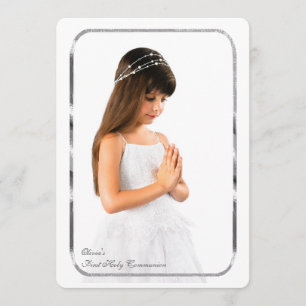 Thin Silver Frame Photo First Communion Invitation