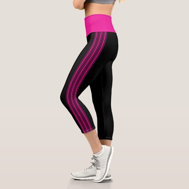 Thin Stripe Black and Hot Pink Yoga Pants Leggings (Left)