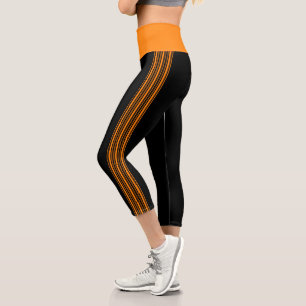 Thin Stripe Black and Orange Yoga Pants Leggings