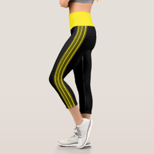 Thin Stripe Black and Yellow Yoga Pants Leggings