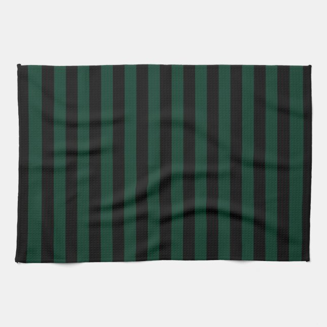 Thin Stripes - Black and Dark Green Tea Towel (Horizontal)