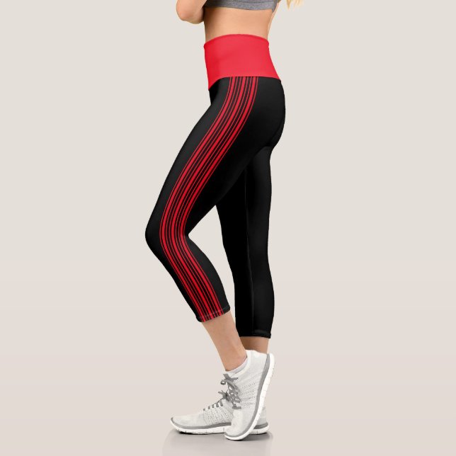 Thin Stripes Black and Red Yoga Pants Leggings (Left)
