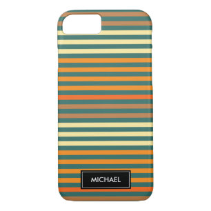 Thin Stripes Green & Orange   Custom Name iPhone 8/7 Case