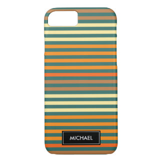 Thin Stripes Green & Orange | Custom Name iPhone 8/7 Case