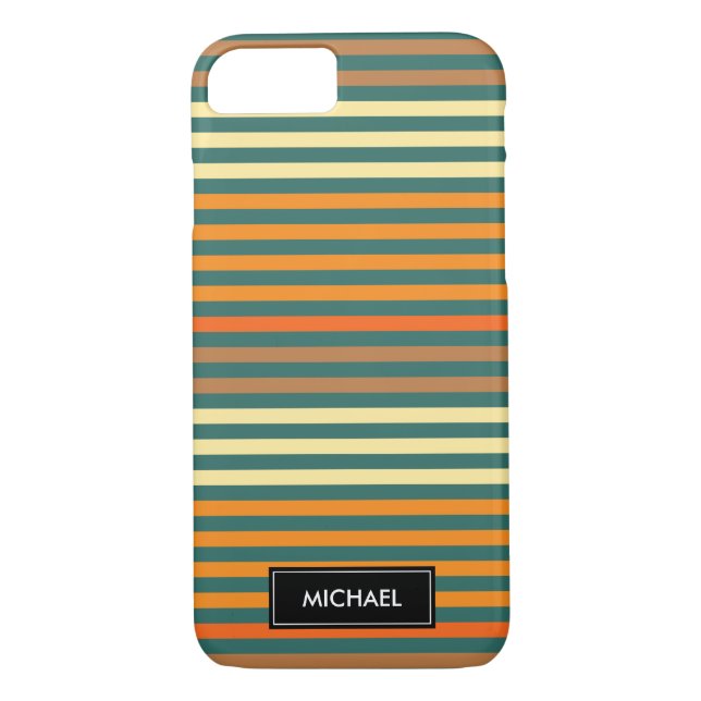 Thin Stripes Green & Orange | Custom Name Case-Mate iPhone Case (Back)