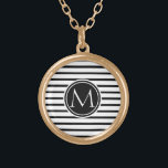 Thin Stripes Pattern Gold Plated Necklace<br><div class="desc">Modern elegant design. Stripes pattern. Black and white. Custom monogram. Design by José Ricardo</div>