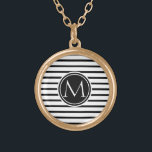 Thin Stripes Pattern Gold Plated Necklace<br><div class="desc">Modern elegant design. Stripes pattern. Black and white. Custom monogram. Design by José Ricardo</div>