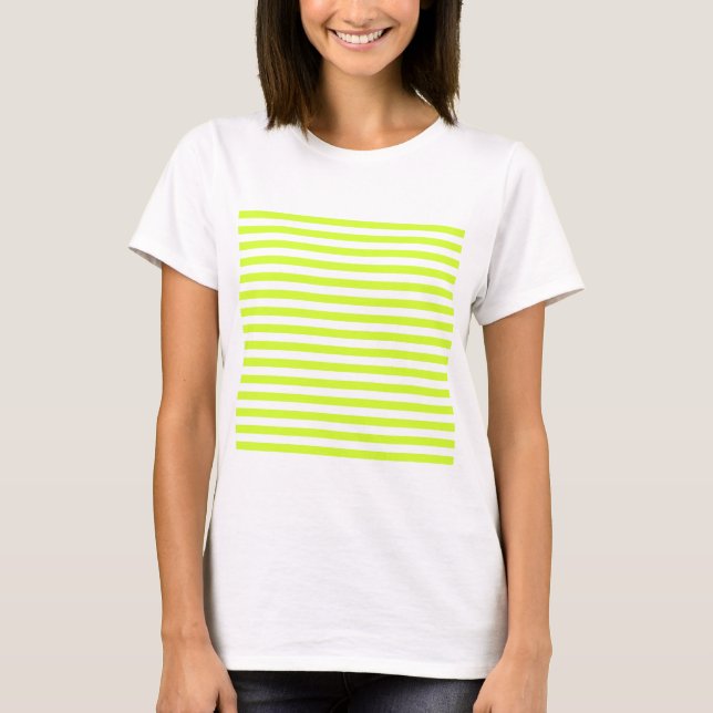 Thin Stripes - White and Fluorescent Yellow T-Shirt (Front)
