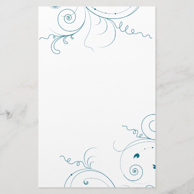 Thin Teal Swirls Stationery (Front)