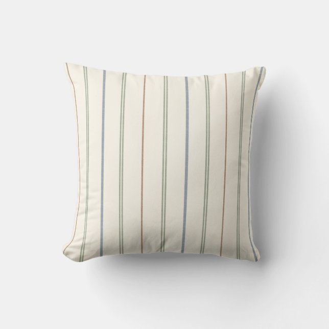 Thin Vertical Stripe Pattern Boho Neutral Earthy Cushion (Front)