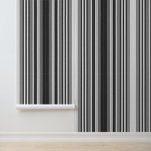 Thin Vertical Stripes Modern Black White & Grey Wallpaper