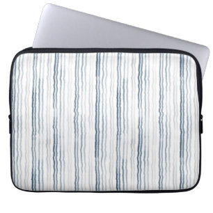 Thin Watercolor Stripes, Slate Blue, Gray on White Laptop Sleeve