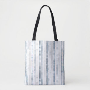 Thin Watercolor Stripes, Slate Blue, Gray on White Tote Bag