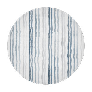 Thin Watercolor Stripes, Slate Blue, Gray, White Cutting Board