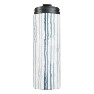 Thin Watercolor Stripes, Slate Blue, Gray, White Thermal Tumbler