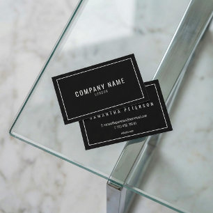 Thin white border clear black modern business card