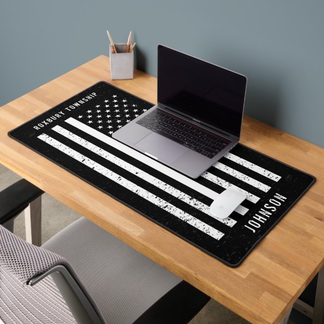 Thin White Line Distressed American Flag EMT Desk Mat (Office 2)