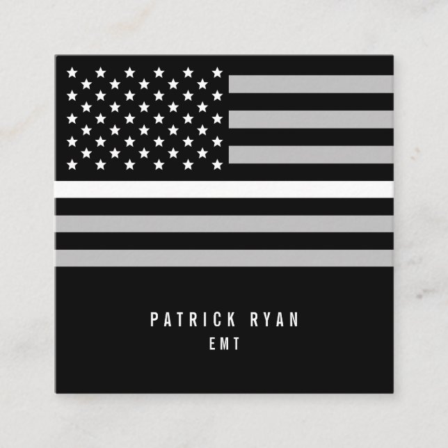 Thin White Line EMS American Flag Professional Square Business Card (Front)