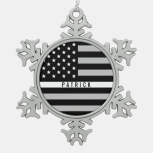Thin White Line EMS EMT Monogrammed Name Snowflake Pewter Christmas Ornament