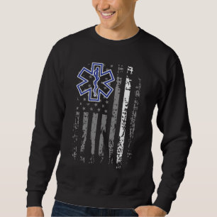 Thin White Line EMS EMT Paramedic American Flag Ba Sweatshirt