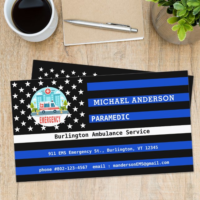 Thin White Line Flag Custom Paramedic EMS Logo Business Card (Creator Uploaded)