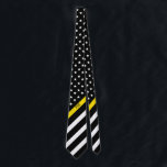 Thin Yellow Line Dispatcher American Flag Monogram Tie<br><div class="desc">This tie features a black and white American flag with thin yellow line  design that has stars and stripes on a black background and monogrammed initials for you to personalise in a classic white script. Perfect for dispatchers. Wear it in style!</div>