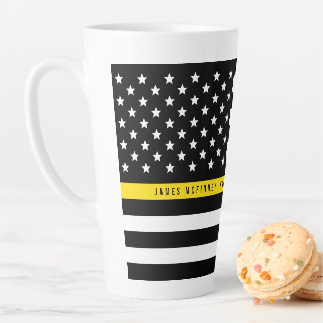 Thin Yellow Line Dispatcher Flag Monogram Large Latte Mug (In Situ)