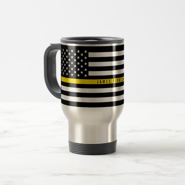 Thin Yellow Line Dispatcher Flag Monogram Large Travel Mug (Front Left)