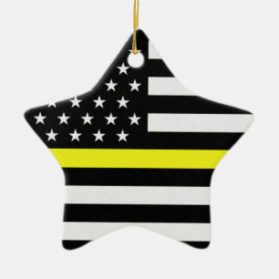 Thin Yellow Line Flag Ceramic Tree Decoration