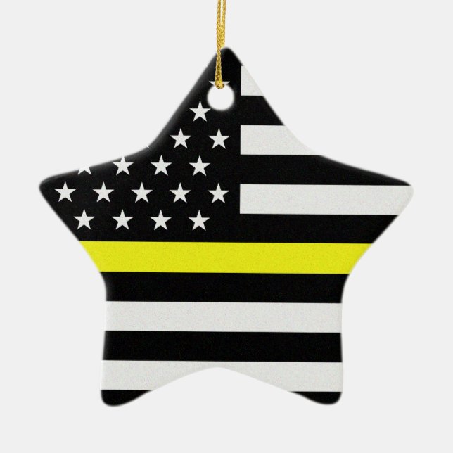 Thin Yellow Line Flag Ceramic Tree Decoration (Front)