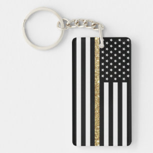 Thin Yellow Line Glitter Flag Key Ring