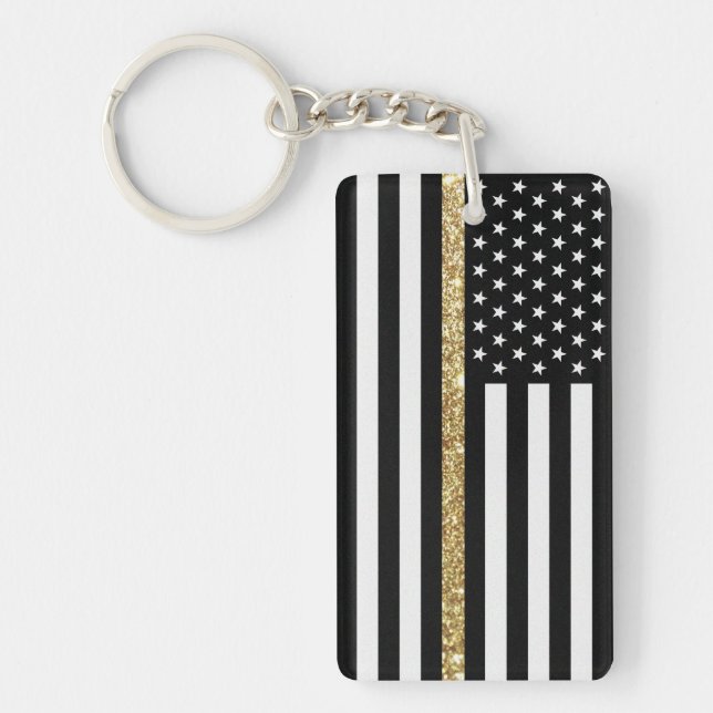 Thin Yellow Line Glitter Flag Key Ring (Front)