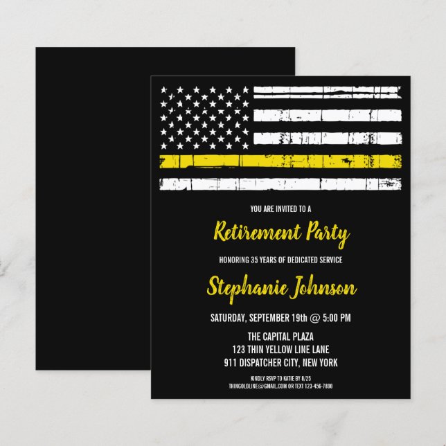 Thin Yellow Line Police 911 Dispatcher Retirement (Front/Back)