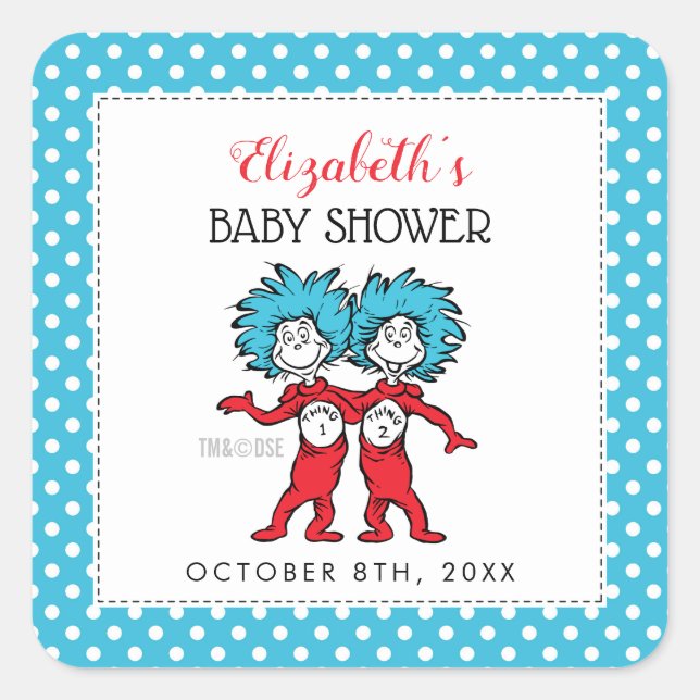 Thing 1 Thing 2 | Twins Baby Shower Square Sticker (Front)