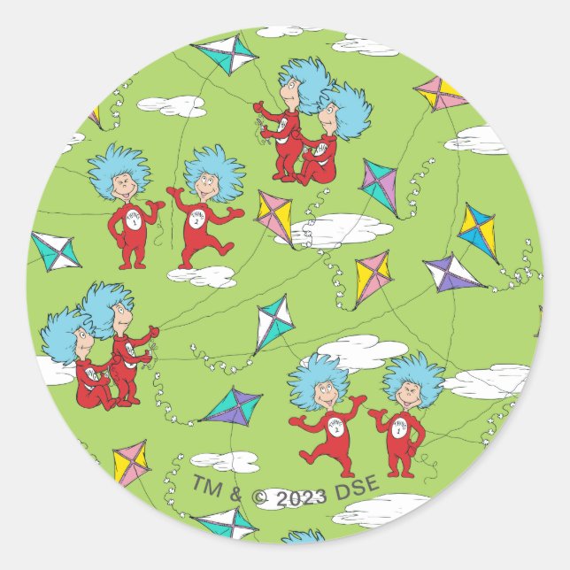 Thing One Thing Two Flying Kite Things Pattern Classic Round Sticker (Front)