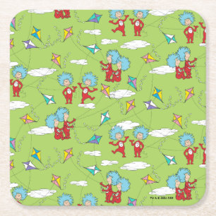 Thing One Thing Two Flying Kite Things Pattern Square Paper Coaster