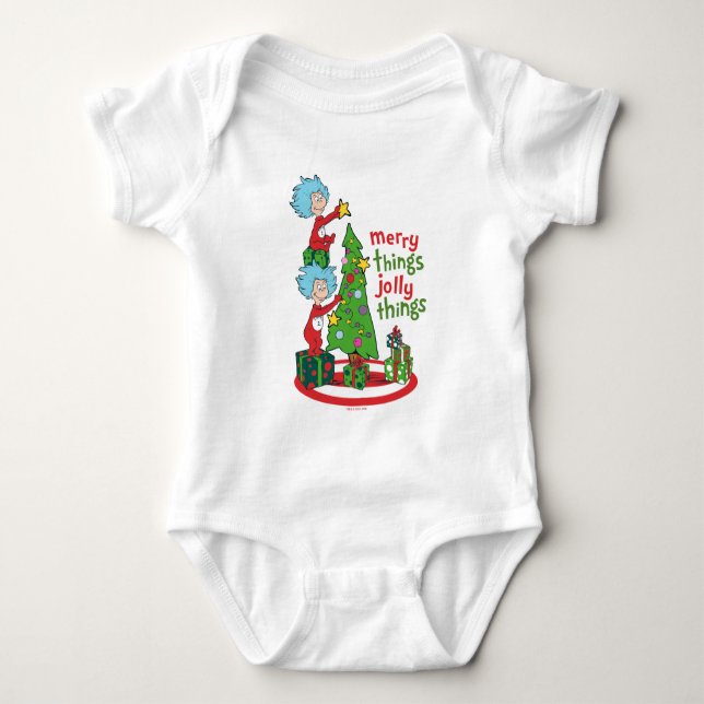 Thing One Thing Two Merry Things Jolly Things Baby Bodysuit (Front)