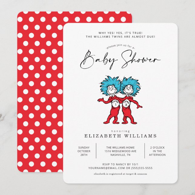 Thing One Thing Two | Red Twins Baby Shower Invitation (Front/Back)