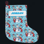 Thing One Thing Two Snowman Pattern Large Christmas Stocking<br><div class="desc">Dr. Seuss Cat in the Hat | Thing One Thing Two | Build a snowman with Thing One and Thing Two from this winter pattern!</div>