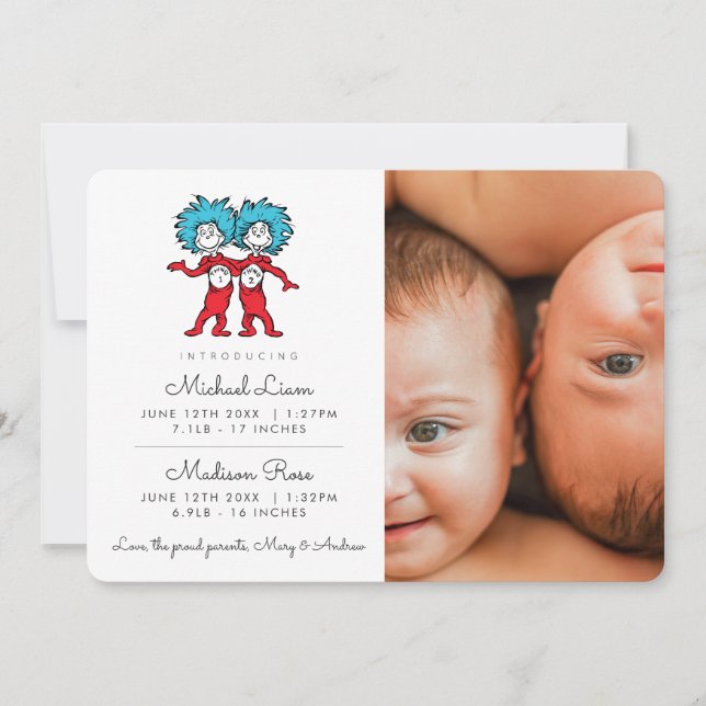 Thing One Thing Two Twins Baby Birth Announcement (Front)