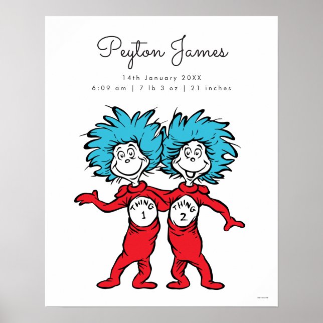 Thing One Thing Two | Twins Baby Birth Stats Poster (Front)
