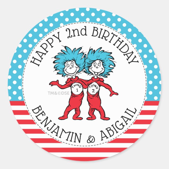 Thing One Thing Two | Twins Birthday Classic Round Sticker (Front)