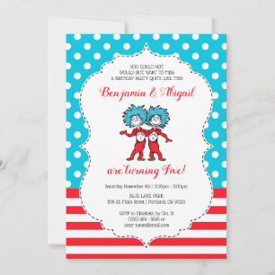 Thing One Thing Two   Twins Birthday Invitation