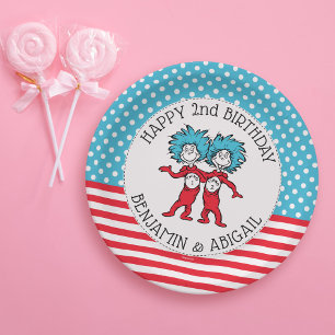 Thing One Thing Two   Twins Birthday Paper Plate