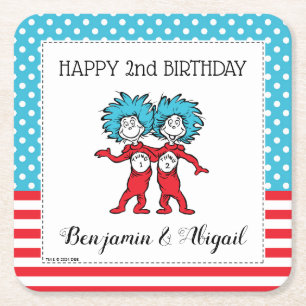 Thing One Thing Two   Twins Birthday Square Paper Coaster