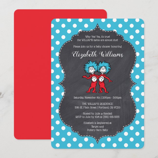 Thing One Thing Two | Twins Chalkboard Baby Shower Invitation (Front/Back)