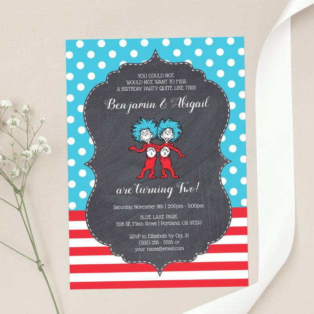 Thing One Thing Two | Twins Chalkbord Birthday Invitation (Creator Uploaded)