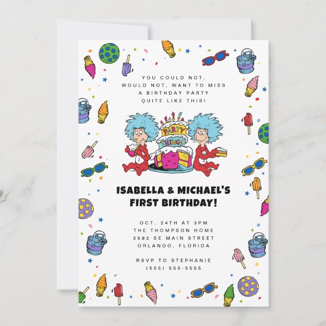 Thing One Thing Two | Twins Confetti Birthday Invitation (Front)