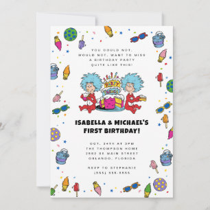 Thing One Thing Two   Twins Confetti Birthday Invitation