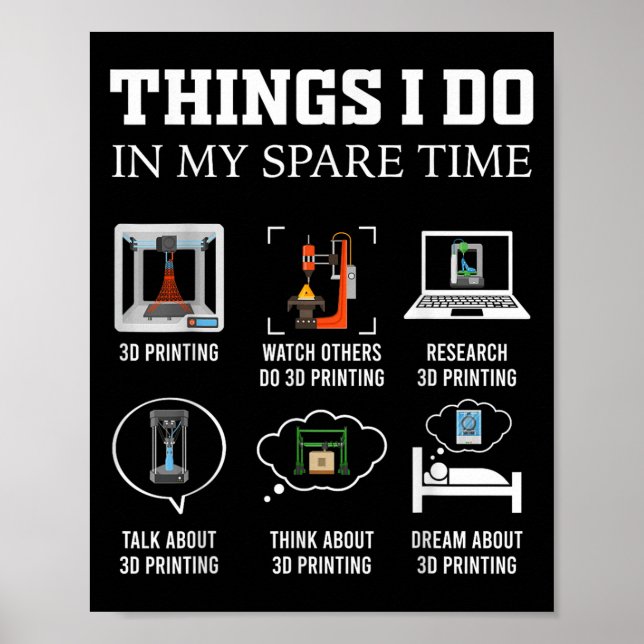Things I Do In My Spare Time 3d Printing Funny 3d  Poster (Front)